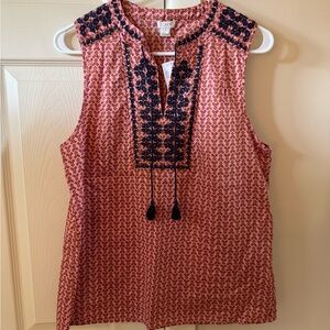 J. Crew Pink and Navy Embroidered Sleeveless Blouse NWT